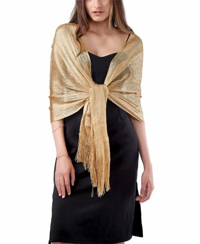 DiaryLook Womens Evening Wrap Stole Shawl for Dresses Sparkling Metallic Shawls for Wedding, Parties, Bridesmaid, Prom Scarf,Gold