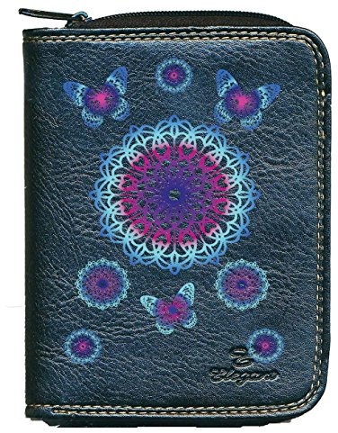 Syl'la Mandala Bleu Porte Monnaie et Carte pour Femme Noir en Simili Cuir