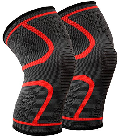 BESKEY Knee Support (Pair) Anti Slip Knee Brace Elastic Breathable Knee Compression Sleeve Help Joint Pain Relief for Arthritic Sufferer and Recovery from Injuries Fit for Sports (L, Red)