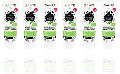 SANTE Zahncreme Vitamin B12 (6 x 75 ml), Salbei und Limone Geschmack, Bio Zahnpasta, Vegan, Fluoridhaltig, Naturkosmetik