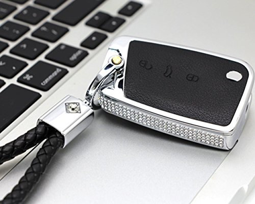 YUWATON Clé de Voiture Chaîne Clé de Voiture Coque pour Volkswagen Golf Polo Tiguan Passat Bora Jetta en métal pour Voiture télécommande Porte-clés Décoration Housse de clé, Noir