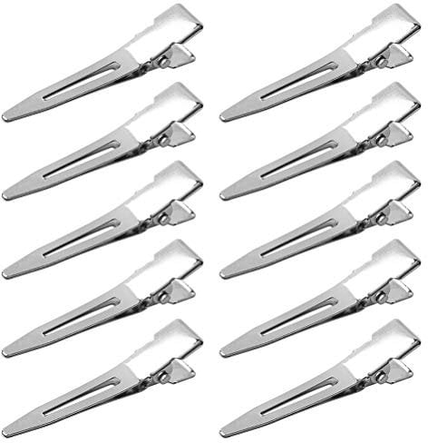 nuosen 50 Pcs Curl Clips, 1.75 Inches Single Prong Section Clips Metal Alligator Hair Pins Clips for Hair Extensions