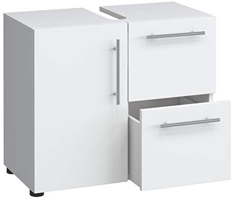 VCM Holz Waschbeckenunterschrank | Badschrank | Maße: H. 51 x B. 61 x T. 32 cm | 1 Drehtür | 2 große Schubladen | modernes Badezimmermöbel - Flandu