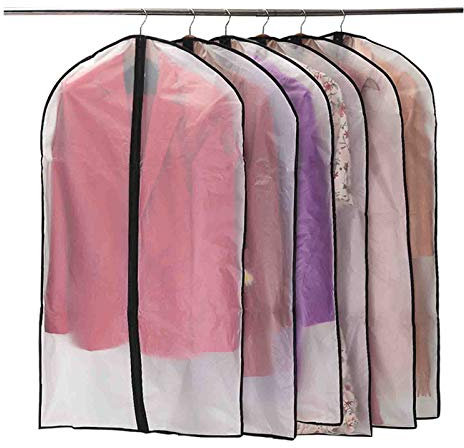 Niviy Garment Covers Dustproof Clothes Covers Moth Proof Coat Bag with Zip PEVA Translucent Dress Cover Waterproof Anti-mite Breathable Suit Protector 6pcs 60 * 100cm (Black)