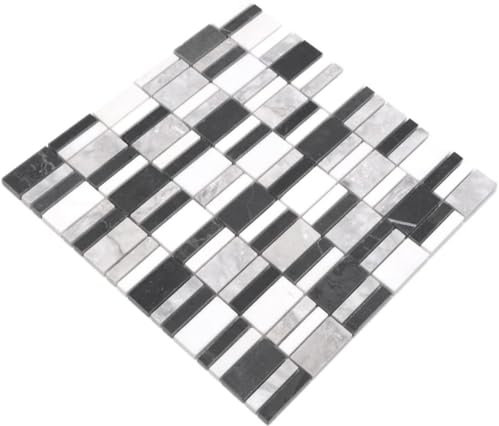Marmor Mosaik Stein schwarz grau weiß Wand Boden Küche Dusche Bad Fliesenspiegel Mosaikfliese Mosaikmatte Mosaikplatte
