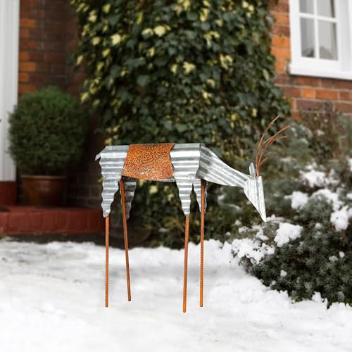 Alpine Corporation Rustikale Weide-Rentier für den Außenbereich, Metall, 50,8 cm hoch, Weihnachtsdekoration