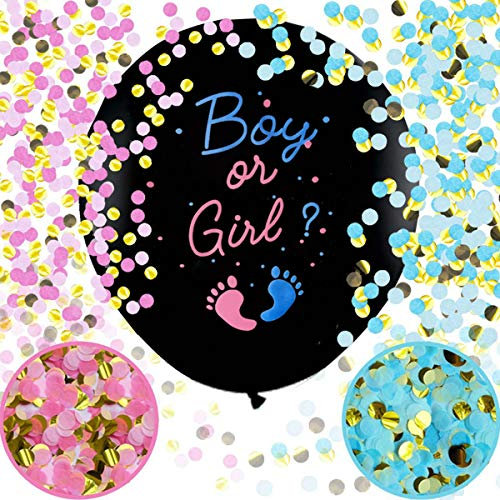 2 Stück Gender Reveal Ballon XXL 91cm Geschlechtsverkündung Ballons Boy or Girl Konfetti Füllung Rosa Blau Offenbaren Ballon für Gender Reveal Party Deko