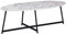 FineBuy Design Couchtisch Oval 120x60 cm mit Marmor Optik Weiß, Wohnzimmertisch mit Metall-Beine Schwarz, Großer Beistelltisch