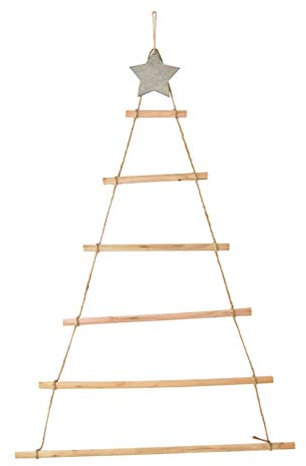 Decorazione da parete sospesa a forma di albero di Natale, scala di corda in legno da 80 cm, decorazione da parete con ramo di Natale, scala in legno illuminata, decorazione natalizia