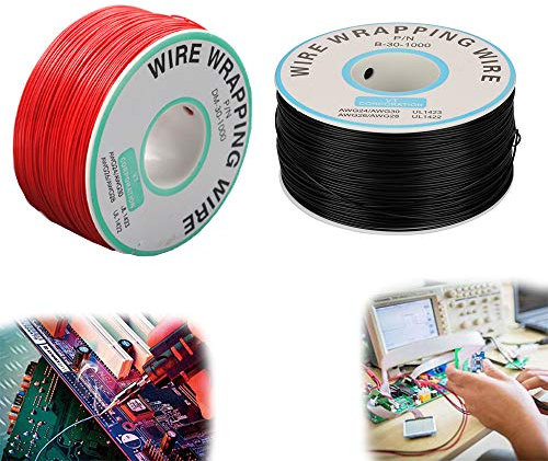 Cavo Unipolare 30 AWG,250 metri(820 piedi) Cavo Elettrico Matassa,0,25mm(0,01Pollici) Diametro del Nucleo,Kit Elettronica per Saldatura su Circuito Stampato(Nero,Rosso,250 m/Rotolo,2Rotolo)