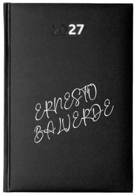 PROMO-SHOP - Agenda Negra 2027 Personalizada con tu Nombre, Tapa Acolchada, 12 Meses, Página por Día de Lunes a Viernes, Tamaño A5, Marca-Páginas Incluido
