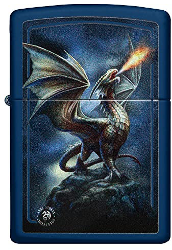 Zippo Sturmfeuerzeug - Dragon Design by Anne Stokes - Navy Matte Finish - Nachfüllbar - Wiederverwendbar - Windfestes Design - Geschenkbox - Made in USA