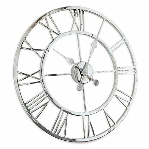 Loberon Uhr Houston, Wanduhr, Kunstvolle Vintage-Optik, Glänzendes Finish, Imposante Größe, Römische Ziffern, Wohn-Accessoire, Zeitmesser, Edelstahl, Silber