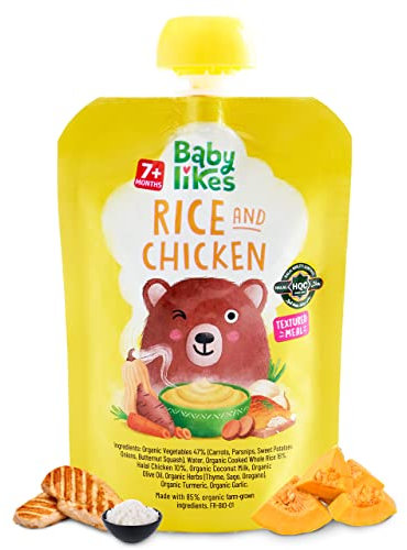 Baby Likes | Halal Bio-Reis und Hühnchen 6 Beutel x 130 g Babypüree für Kinder ab 7 Monaten