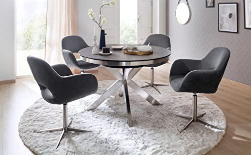 expendio Essgruppe Wigand Edelstahl Keramik Glas rund 120(160) x76 cm + Drehstühle Mara 2 anthrazit Tischgruppe ausziehbar Esszimmer, Anzahl Stühle:mit 4 Stühlen