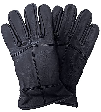 THMO Herren Thinsulate Lederhandschuhe für Winter Winddicht Outdoor Fleece Futter Handschuhe in Schwarz