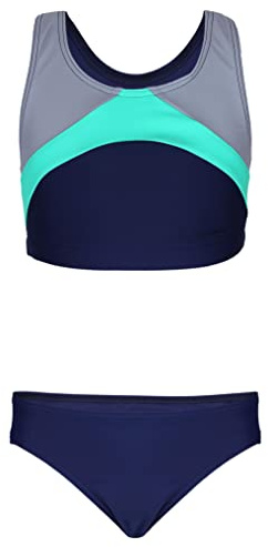 Aquarti Mädchen Sport Bikini Racerback Bustier & Bikinislip, Farbe: Dunkelblau/Grau/Grün, Größe: 170