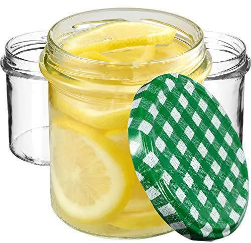 KADAX Lot de 100 pots à confiture 350 ml, avec couvercle à visser, pots à miel, pots de conservation pour champignons, confitures, miel (vert à carreaux)
