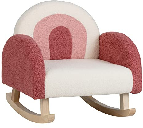 DREAMADE Fauteuil à Bascule Rembourré Enfant 3-5 Ans, Canapé d'Appoint en Velours Teddy avec Dossier Élargi, Pieds en Bois Massif, Anti-basculement, pour Salle de Jeux, Chambre, Salon (Rouge)