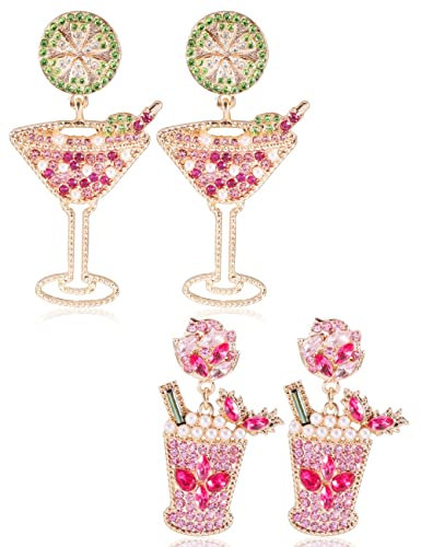 Champagnerglas und Cocktail-Tequila Martini Margarita Ohrringe, lustig, bunt, handgefertigt, Weinglas, Alkoholkelch, Strand, Urlaub, Ohrringe, Geschenk, Getränk für Frauen, Ohrstecker, baumelndes Set