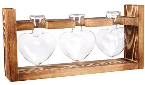 Yardwe Glasbehälter 2 Stück Glasvasen In Herzform Grüner Übertopf Hydroponik-Pflanzgefäß Blumenarrangement Mit Holzgestell Für Hydroponik Hausgarten Bürodekoration Hochzeitsdekoration