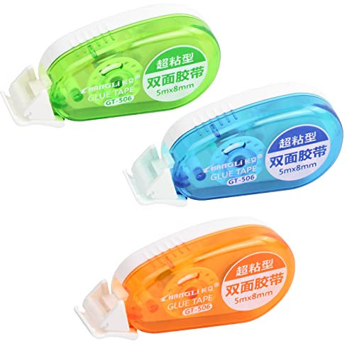 3Pcs Adhesive Glue Tape Scrapbook Runner Tape, Mini Glue Roller Tape Applicator Tape Pen, Double Sided Tape Dispenser for Crafting, Card Making and Bullet Journal (Random Color), 8mm*5m