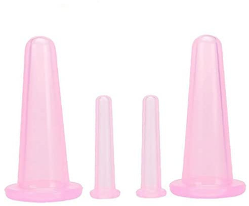 SENRN Silicone Facial Cupping Set Face and Eye Cupping Massage Kit Vacuum Massage Cup Anti-Wrinkle and Anti-Aging Natural Skin Care Beauty Tool(Pink) Healthy Products 4PCS