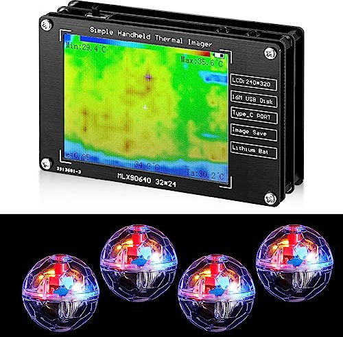 Kanayu - Confezione da 1 telecamera termica a infrarossi con 4 palline fantasma per caccia ai gatti, attrezzatura portatile per caccia ai fantasmi, telecamera termica a LED con luce di movimento per