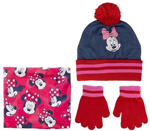 Disney Ensemble Bonnet, Gants et Écharpe Cache Cou Minnie Mouse Kit, Bleu, Taille Unique Unisex Kids