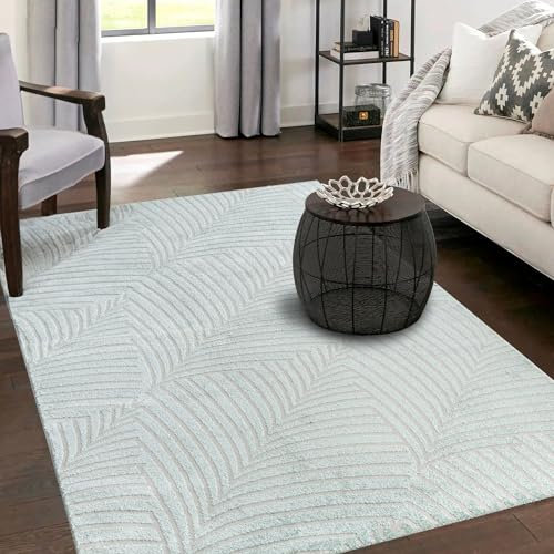 payé Teppich Wohnzimmer Einfarbig - 120x160cm - Türkis Grau Uni Geometrische Muster Modern Kurzflor Deko Teppiche Weich Schlafzimmer