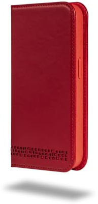 Ed Hicks iPhone 15 Pro Max Ultra-Slim Real Leather Flip Phone Case | Biodegradable Phone Holder | Magsafe — RFID Blocking Card Slot — Vintage Red