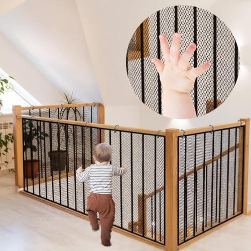 Editbar 300x90cm Kinder Treppen Sicherheitsnetz, Baby Balkon Geländer Treppenhaus Sicherheitsnetz, Verdicken Treppenschutznetz, 3 Meter Treppe Geländer Zaun Mesh, für Kinder Haustiere, Schwarz