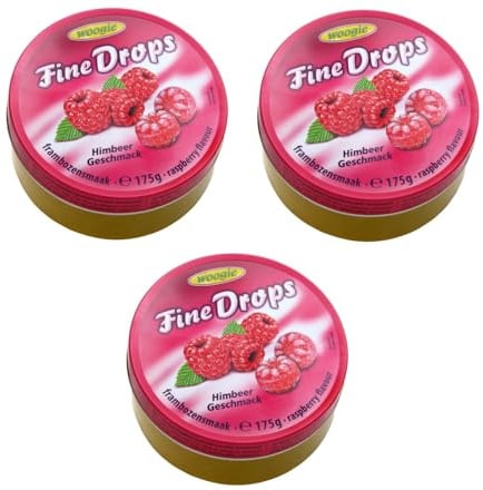 Woogie Fine Drops Himbeer-Geschmack Bonbons Vorteilspackung Set 3 x 175g