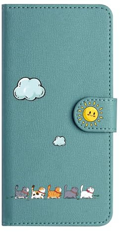 Nokverzy Hülle für iPhone 11(6.1) Klapphülle Leder Magnetisch Stoßfest Silikon Bunte Katze Motiv Handyhülle für iPhone 11(6.1) Hülle mit Kartenfach Band Ständer Geldbörse Magnet Flip Wallet Grün