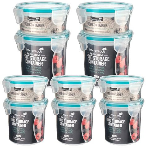 HOMESHOPA Round Food Storage Containers with Lids, Plastic Airtight & Watertight Leakproof Mason Jars for Overnight Oats with Locking Lid, BPA Free Microwave & Dishwasher Safe (5 Pack, 220 & 450ml)