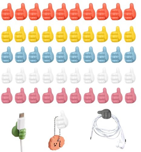 QINGYIWL 60 pcs Thumb Children's Wall Hooks Adhesive Thumb Cable Clip Thumbs up Wall Hook Cable Tidy Clips for Home Thumb Multifunction Clip for USB Charging Cable Power Cord Wall Car - Colorful