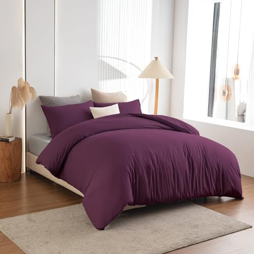 Soifox Bettwäsche 200x200 Lila - aus Mikrofaser Bügelfrei & Knitterfrei Bettbezug 200 x 200 Set mit 80x80 cm Kissenbezug 2er Set Bettwasche mit Reißverschluss
