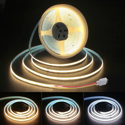ALITOVE COB LED Streifen 10m Abstimmbar Weiß 2700K~6500K 24V 608LEDs/M Flexibel LED Band Selbstklebend für DIY Unterschrank Schlafzimmer Küche TV (ohne Dimmer und Netzteil)