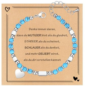 TOLOWOBK Geschenke für Mädchen Damen Edelstein Chakra Armband Mädchen Herz Charm Perlenarmband Heilsteine Perlen Armbänder Ostern Konfirmation Geburtstag Geschenke für Tochter Enkelin Schwester