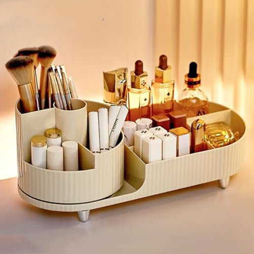 Queen.Y Makeup Organiser, 360°Rotating Makeup Organizer, Dressing Table Organiser, Cosmetic Storage Organizer Box for Dressing Table Bedroom