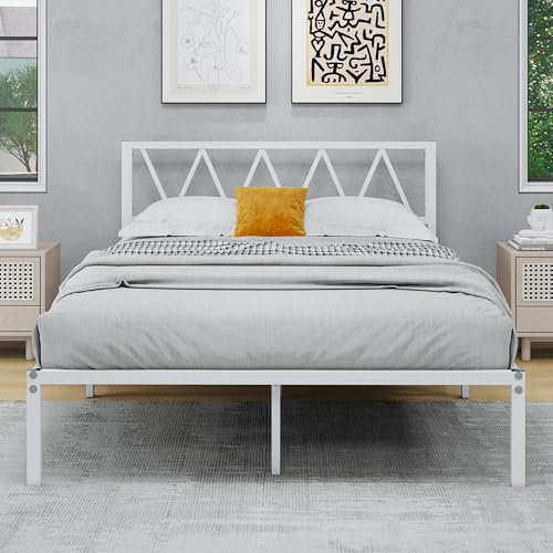 VERFARM Modern Bettgestell Metallbett 140x200 cm mit Lattenrost, Doppelbett/Einzelbett, Gästebett Jugendbett für Schlafzimmer Gästezimmer Weiß