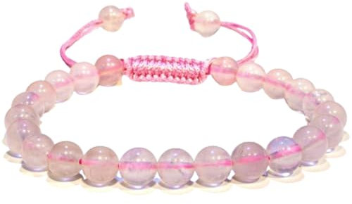 P&R:UK 8mm Rose Quartz Crystal Bracelet, Adjustable Macrame String - Beaded Gemstone Bracelet - Healing Crystal Gift for Women and Men