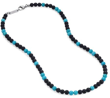 GAVU Herren Perlenkette mit Türkis und matten Onyx Perlen Glückskette für Männer 50cm
