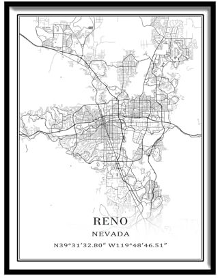 Tanokcrs Reno Nevada America - Lienzo decorativo para pared, diseño de mapa de la ciudad, sin marco, moderno, simple, decoración para el hogar y la oficina, 9 x 11 pulgadas