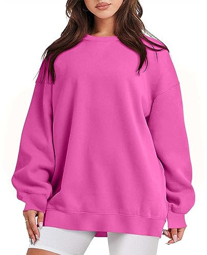 SYDUZAX Sweat Oversize Femme Couleur Unie Sweat-Shirt Manches Longues Col Rond Mode Pull sans Capuche Pas Cher Casual pour Femmes Sweatshirt Baggy Décontracté Léger Tops Pullover Sport Streetwear