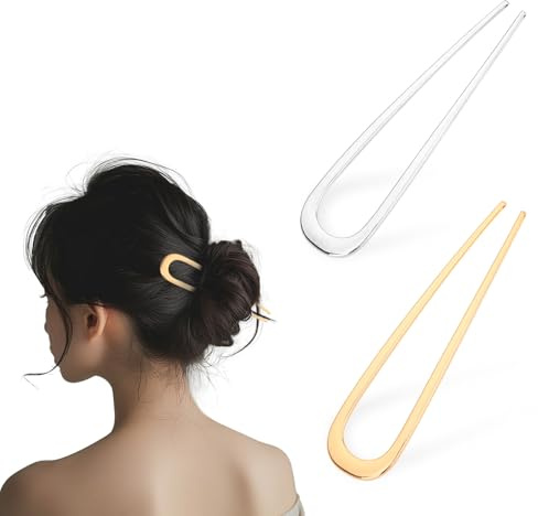 2 Stück French Hair Pin U Haarnadeln Groß French Hair Pin Haarnadel French Pin Haarnudel Hair Clips for Women Hairpin Französische Haarspange Frisurenhilfe Haarnadeln Gold Silber