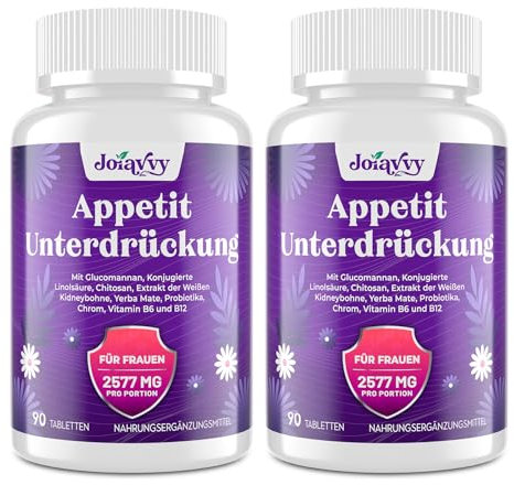 Appetitzügler für Frauen 2577mg, Hochdosiert Glucomannan aus der Konjak Wurzel, Natürliche 9-in-1 Formel, Optimiert mit Chrom, Grüntee Extrakt, Vitamin B12, Natürliche, Keto (180 Tabletten)