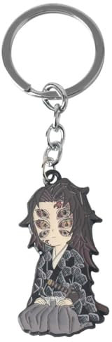 JUSONGKWCP Kimetsus No Kokushibo Collier Porte-clés 2 Pièces, Anime Ghost Killing Kokushibo Figurine Keychain Pendentif Set, Bijoux En Métal Men Women (2)