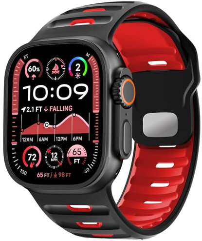 DigiHero Sport Straps Compatible with Apple Watch Straps Ultra 2/Ultra 49mm 46mm 45mm 44mm 42mm Men, Silicone Loop 26mm Wide Waterproof Strap for iWatch Series 10 9 8 7 6 5 4 SE 3 2 1 Black/Red