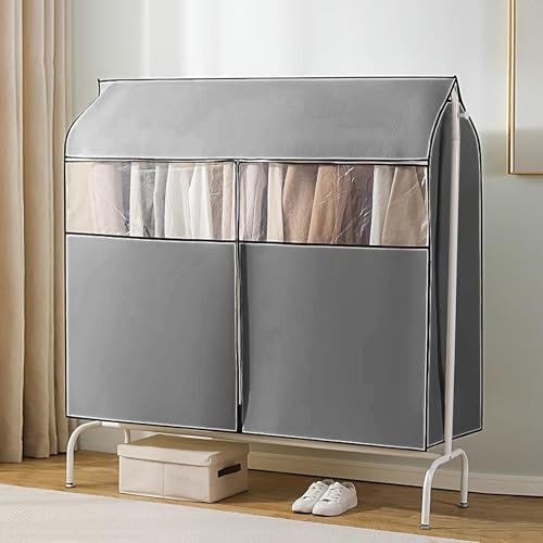 LLZJDDPLY Copriabiti da Armadio Copertura for Stand Appendiabiti Protettiva Antipolvere Telo Copri Stender Vestiti con Finestra Trasparente Visibile(Gray,80x120cm/31x47in)